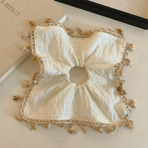 Coletero Cuadrado de Tela con Colgante de Borla de Estrella de Mar y Concha, Estilo Bohemio de Playa, Elegante Diadema Cuadrada para Mujer, para Cola de Caballo - Product Image 3