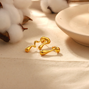 Ins Style <b>Titanium</b> Steel Asymmetrical Lava Drop Earrings 18K Gold European American Design <b>Stud</b> Earrings High End Jewelry - Product Image 2