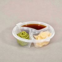 Récipient de sauce à clapet rond en à 2/3 compartiments tasse de sauce soja wasabi jetable pour emballage à emporter de sushi