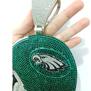 Nouveau <span class=keywords><strong>collier</strong></span> personnalisable de 6 pouces avec casque d'aigle de <span class=keywords><strong>Philadelphie</strong></span> en strass vert, style hip-hop tendance - Product Image 5