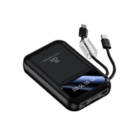 Batería Externa Portátil Mini Ligera de 10000 mAh con 2 Cables Integrados, Pantalla Digital, Luz LED y Asa