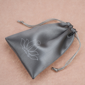 Small Grey Satin <b>Dust</b> <b>Bag</b> Drawstring Silk Gift Pouch <b>Bag</b> with Printing logo - Product Image 2