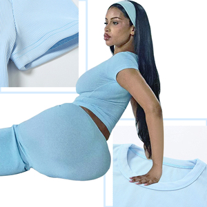 2025 estate primavera abito Casual in maglia due pezzi gonna Set <span class=keywords><strong>per</strong></span> donna girocollo aderente da salotto Maxi gonna lunga a costine - Product Image 2