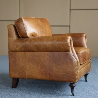 Fauteuil en cuir véritable ciré à l'huile de style vintage américain, mobilier de salon, fauteuil individuel, salon de cigares, hôtel, café