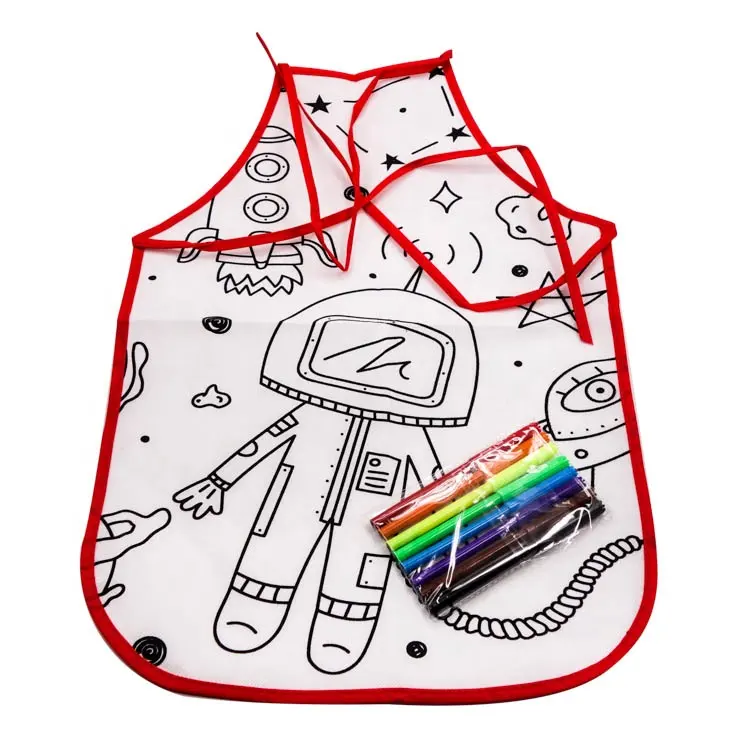 Celemek kain mewarnai anak usia 5 sampai 7 tahun, mainan menggambar anak-anak uniseks untuk melukis dengan Logo kustom, Kit plastik pendidikan