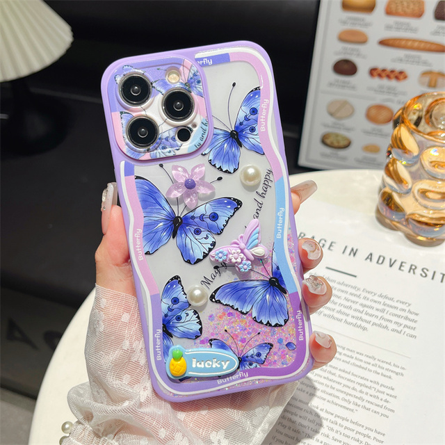 Phone Case for Apple iPhone 16 Pro Max/16 Pro/16 Cartoon Glitter 3D Flower Pearl Bear Girls butterfly 2 in 1Mobile Phone Case