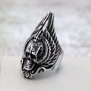 Yunnique – bague en acier inoxydable pour hommes, design punk avec ailes creuses et crâne, bijoux à la mode Hip Hop, cadeau - Product Image 2