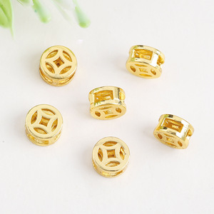 Perles intercalaires creuses en cuivre avec motif Fu, plaquées or 18 carats, pour la création de bijoux DIY (bracelets, colliers) - Product Image 3
