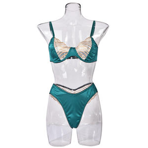 Paling modis desain kustom hijau Sensual erotis 2 Piece Bralette renda pakaian dalam wanita seksi pakaian wanita - Product Image 5