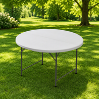 Table pliante ronde en plastique blanc robuste avec pieds en métal pour la restauration en plein air et les fêtes
