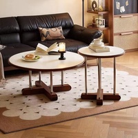 Table basse mobile moderne avec rangement, plateau en bois et pierre, design minimaliste pour petit appartement, meubles de salon