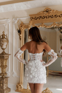 Vestido <span class=keywords><strong>de</strong></span> <span class=keywords><strong>Novia</strong></span> Corto <span class=keywords><strong>de</strong></span> Lujo con Cuentas, Encaje, Apliques Florales <span class=keywords><strong>y</strong></span> Mangas Largas, Mini Vestido Sencillo para Fiesta <span class=keywords><strong>de</strong></span> Graduación - Product Image 3