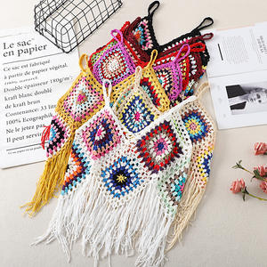Label privé logo été mamie carré fait à la main <span class=keywords><strong>crochet</strong></span> frange haut court plage couvrir <span class=keywords><strong>gilet</strong></span> pour les femmes - Product Image 2