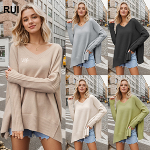 RUIQUWIN Vente en gros de pull pour femmes de haute qualité Pull en tricot ample à col en V à la mode Pull personnalisé - Product Image 1