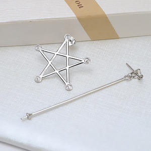 Boucles d'oreilles pentagramme en argent S925 pour femmes, accessoires de bricolage en perles avec support vide, composants et trouvailles de bijoux semi-finis - Product Image 1