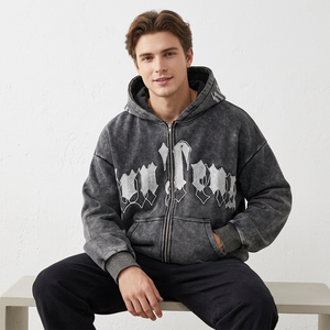Customizable European <b>American</b> High Street Pullover Top Acid Wash Dark Style Letter Print Hooded Lined Loose Hip-hop Design 100% - Product Image 5