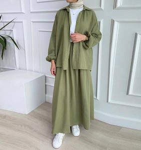 hot sale Fashion <b>summer</b> women's wrinkled puff sleeve long-sleeved Muslim dress skirt suit - Product Image 1