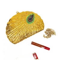 Damen Pfauenfeder Perlen Pailletten Abendtasche mit Kussverschluss Party Clutch mit Abnehmbarer Kette Hochzeit Luxus Handtaschen
