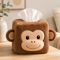 Nouveauté : Boîte à mouchoirs carrée en peluche super douce en forme de singe, support rembourré pour la maison, le bureau, la voiture, la décoration de bureau et cadeau d'anniversaire
