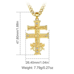 Collar con Colgante de la Cruz de Jesús Caravaca, Cadena Cubana de Acero Inoxidable, Plata de Ley 925, Chapado en Oro de 18K, Joyería Religiosa para Hombre - Product Image 2