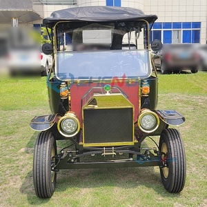 Voiture électrique vintage, chariot de tourisme classique, finition noire et or, 4 places, design à toit ouvert - Product Image 3