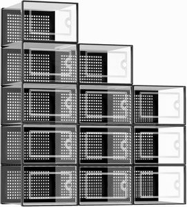 Giày lưu trữ hộp Tổ chức rõ ràng nhựa Stackable 12 gói, giày Rack & chủ - Product Image 6