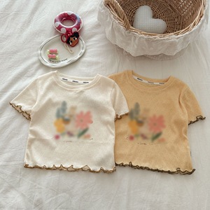 Girls T-Shirt Short Sleeve Summer Cotton Floral Print Off White Yellow Kids Clothing With Label 5832 Yellow - Product Image 2