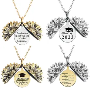 2023 Student Graduation Necklace Graduation Sunflower Lettering Personalized Engravable Stainless Steel Necklace