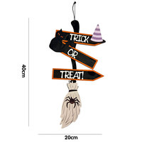 Plaque suspendue en bois pour Halloween, motif flèche, chat noir, balai de sorcière, araignée, pour porte d'entrée, porche, mur, décoration de fête