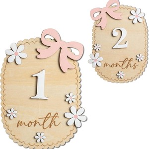 Cartes de jalons mensuels pour nouveau-nés et panneau d'annonce de naissance « Hello World », plaque murale ronde en bois faite à la main - Product Image 5