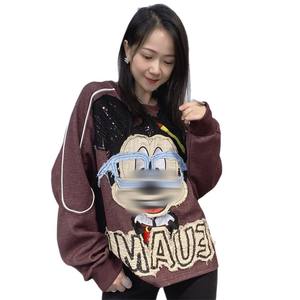 Abbigliamento <span class=keywords><strong>Donna</strong></span> Autunno Inverno Stile Europeo Americano Design di <span class=keywords><strong>Marca</strong></span> alla Moda Felpe Larghe Taglie Forti con Cappuccio e Girocollo 0439 - Product Image 5