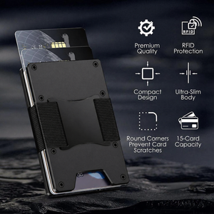 RFID Blocking Card <b>Wallet</b> Minimalist <b>Metal</b> <b>Wallet</b> with Cash Strap Stainless Steel Clip - Product Image 3