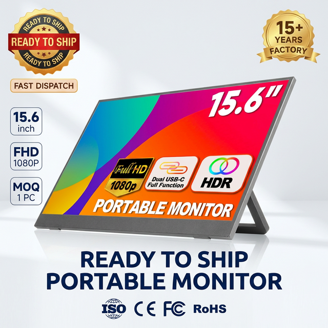 Portable Monitor 15.6 Inch IPS FHD 1080P 178 Wide Viewing Eye Care Screen Dual Type-C Mini HD 3.5mm for Laptop PC Mac