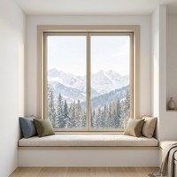 Ventanas Europeas Modernas Plegables Horizontales de Aluminio y Madera con Mosquitera de Acero Inoxidable y Vidrio Templado para Dormitorio, Apartamento u Hotel