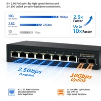 Switch PoE de 8 Puertos 2.5G con Uplink SFP+ de 10G, Concentrador de Conectividad de Red Multi-Gigabit, Estándar IEEE 802.3at, Fuente Confiable de Fábrica