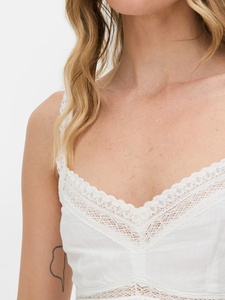 OEM abiti di lino Casual per le donne senza schienale di moda estiva in pizzo solido in cotone a vita alta vestito naturale - Product Image 3