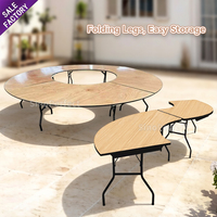 Table de banquet de mariage commerciale avec pieds en métal pliables, montage facile, plateau en bois, tables pliantes rectangulaires pour fêtes et hôtels