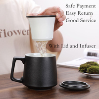 Tasse à thé en céramique noire et blanche, personnalisée, Logo gravé au Laser, rustique, mate, avec infuseur et couvercle, 13oz