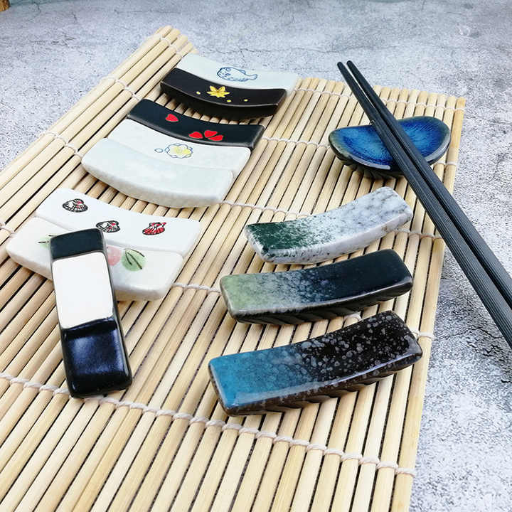 Japanese Ceramic Tableware Set Underglaze Chopsticks Holder and Spoon Holder Elegant Dinnerware with Chopsticks Pillow