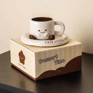 Ensemble tasse à café et soucoupe en céramique moderne, mignon, dessin animé, simple, 250 ml, avec boîte cadeau - Product Image 2