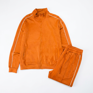Conjunto de Sudadera y Pantalones Deportivos para Hombre, Personalizado al por Mayor, Color Naranja, Lavado Ácido, Invierno, Grueso, Chaqueta con Cremallera Completa y Pantalones Deportivos - Product Image 1