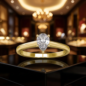 Bague de fiançailles en diamant taille poire, or jaune, sertissage à griffes, bijoux fins classiques pour femme - Product Image 3