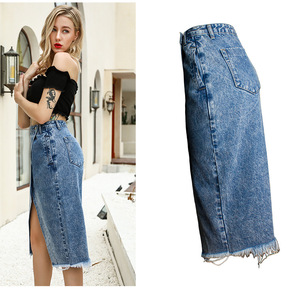 Gonne personalizzate in Denim Midi da ragazza <span class=keywords><strong>gonna</strong></span> <span class=keywords><strong>lunga</strong></span> a vita alta con Modulare irregolare da donna - Product Image 3