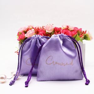 Petit sac de rangement pour bijoux en satin, mignon, avec cordon de serrage, pochette cadeau avec logo personnalisé, recyclable - Product Image 1