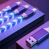 Cargador de Teléfono 3 en 1 de Alta Velocidad con Luz Fluida Brillante, Cable de Datos USB de Carga Rápida de Tendencia