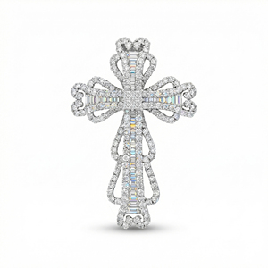 CUSTOM SILVER 10K/14K/18K GOLD PLATED LAB GROWN CVD DIAMOND CLASSIC ENGAGEMENT GIFT SWEATER <b>CHAIN</b> NECKLACE <b>CROSS</b> PENDANT - Product Image 1