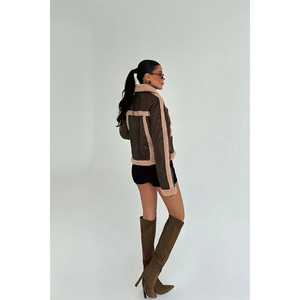 Brown Solid <b>Patterned</b> Ladies Winter Coat Softshell Reversible <b>Jacket</b> <b>Quilted</b> Spandex Lining Polyester for Spring Customizable - Product Image 1