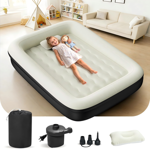Black and White Kids <b>Inflatable</b> Travel Bed with Safety Rails for Toddlers Camping Home - Product Image 1