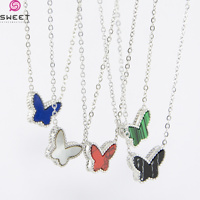 Collier papillon tendance en acier inoxydable 316L avec pendentif en pierre naturelle, chaîne plaquée or, cadeau pour femme et mère