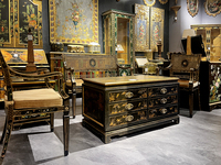 Table basse Yips LD-2511-2428 de style chinoiserie, 6 tiroirs, faite à la main, peinte à la main, motif paysage, bois, salon, luxe